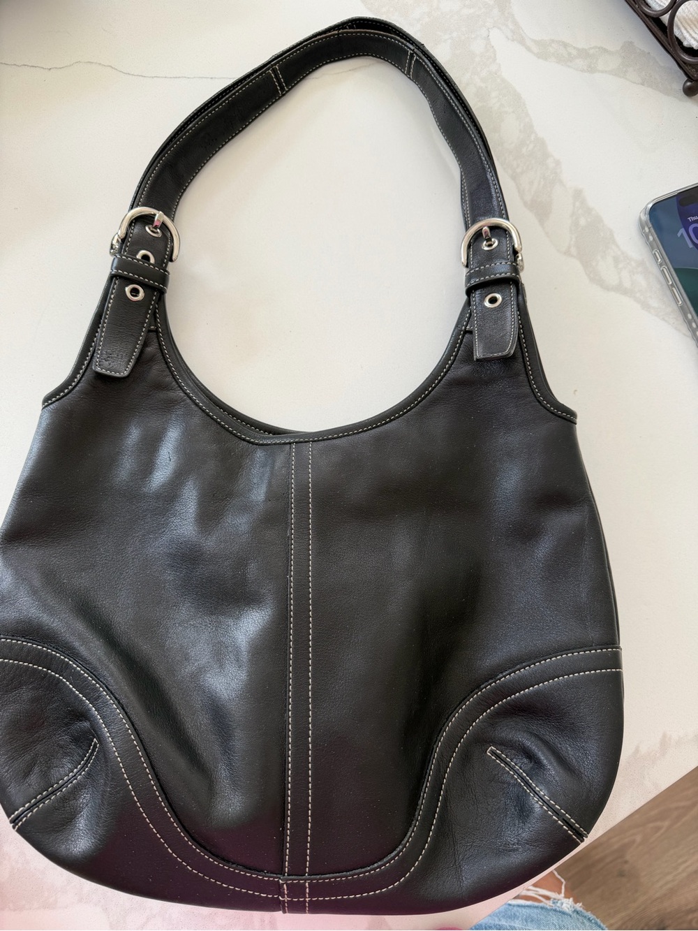 vintage black leather Coach Soho hobo bag